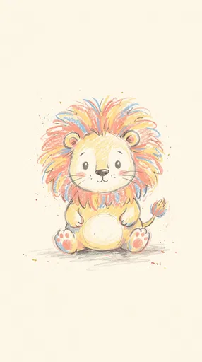 Cute Pastel Crayon Baby Lion Illustration