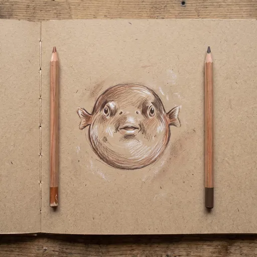 Round Fish Sketch on Kraft Paper