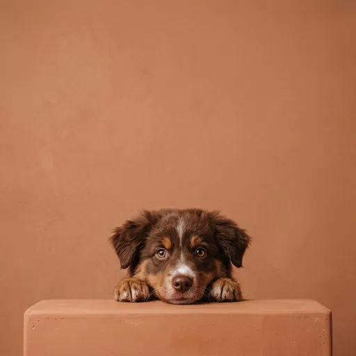 Australian Shepherd Puppy Peeking Over Block