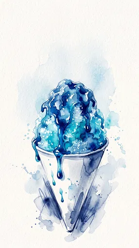 Blue Raspberry Snow Cone Watercolor Illustration