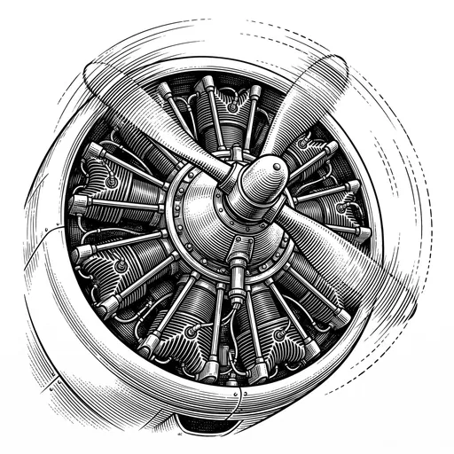 Vintage Radial Airplane Engine Engraving