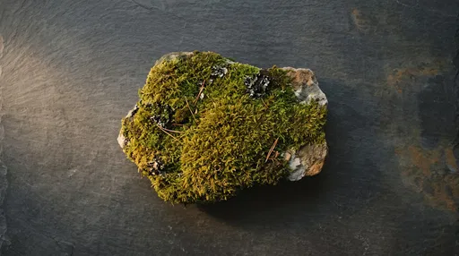 Mossy Rock Slab on Dark Slate
