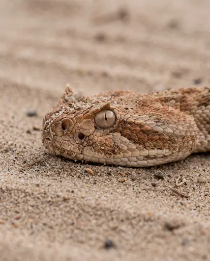 Sidewinder Rattlesnake Head on Desert Sand