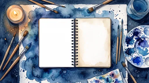 Watercolor Sketchbook Flat Lay With Candle