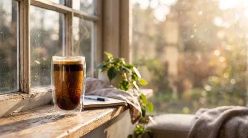 Steaming Coffee on Sunny Window Ledge