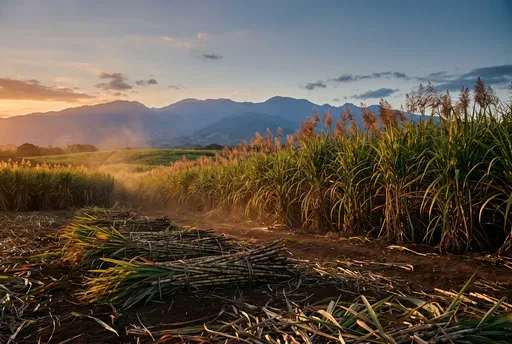 Golden Hour Tropical Sugarcane Field Harvest