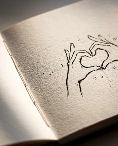 Sketchbook Drawing of Hands Forming Heart