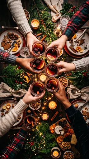 Friends Toasting Mulled Wine at Christmas