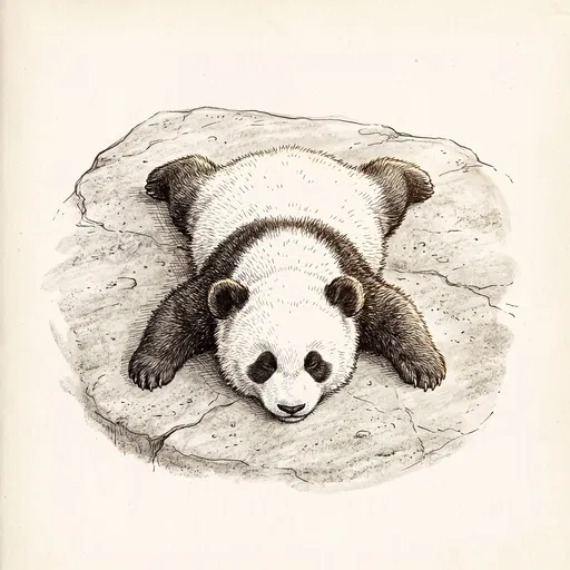 Ink Sketch of Sleeping Panda Cub