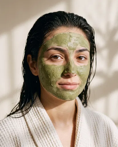 Young Woman Wearing Green Clay Facial Mask