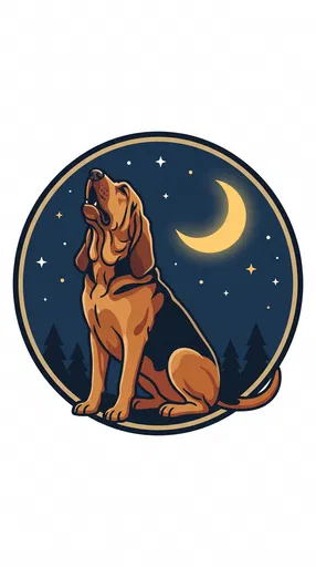 Bloodhound Howling at Moon Badge Illustration
