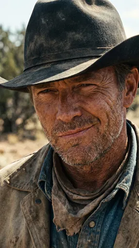 Rugged Cowboy Smirking in Bright Sunlight