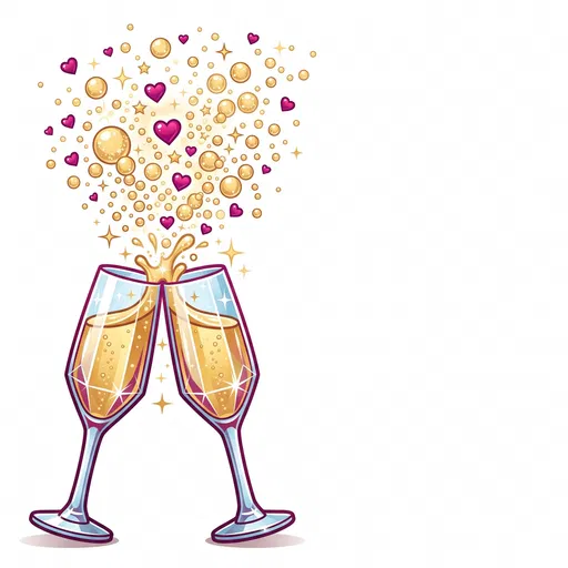Clinking Champagne Flutes With Hearts Illustration