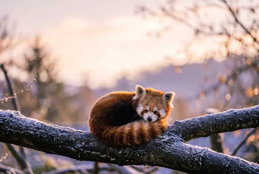 Red Panda Resting on Frosty Branch