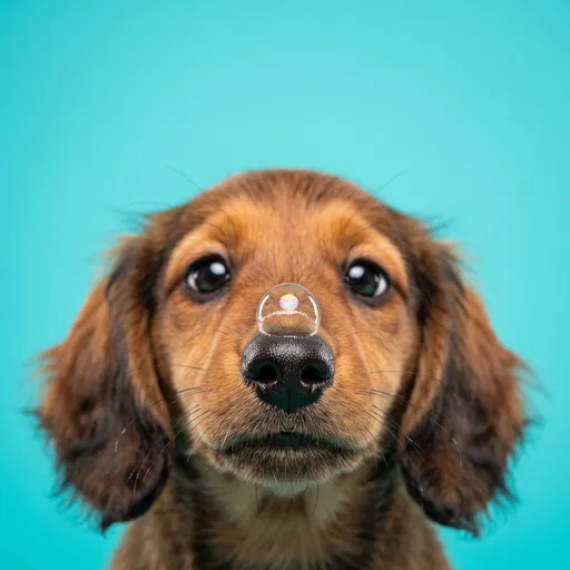 Dachshund Puppy With Bubble on Nose