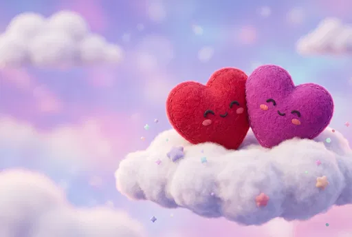 Cute Plush Hearts Resting on Cloud