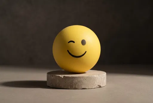 Yellow Winking Smiley Ball on Pedestal
