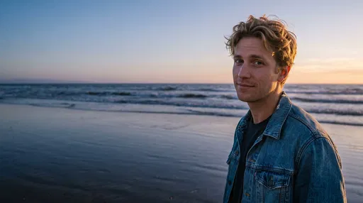 Young Man on Beach at Twilight