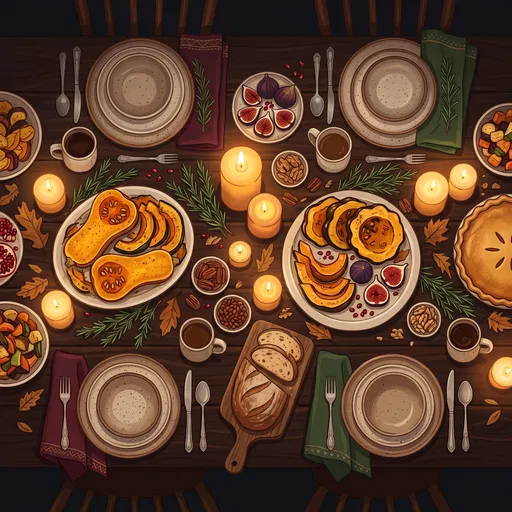 Cozy Autumn Harvest Dinner Table Illustration
