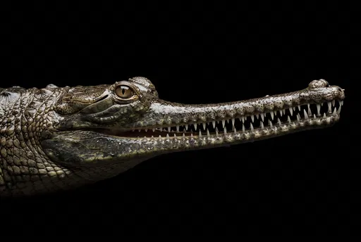 Studio Portrait of Gharial Crocodile Head