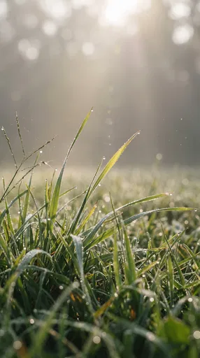 Dewy Morning Grass in Soft Mist