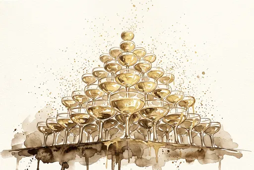 Golden Watercolor Champagne Tower Illustration