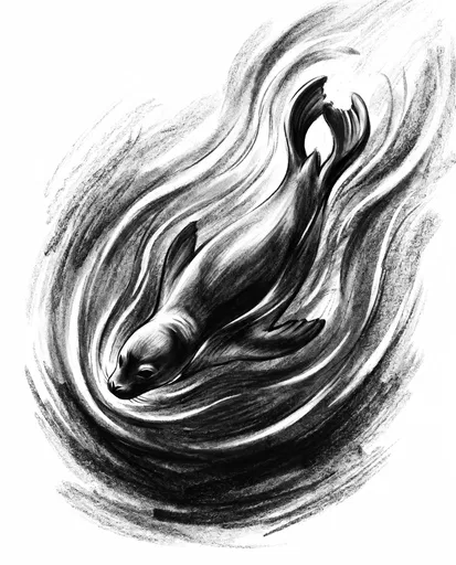 Charcoal Illustration of Swimming Seal