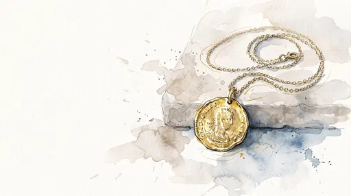 Watercolor Illustration of Gold Coin Pendant Necklace