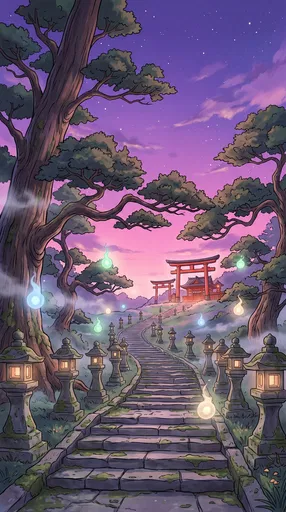 Anime Twilight Shrine Stone Lantern Pathway