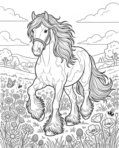 Gypsy Vanner Horse Meadow Coloring Page