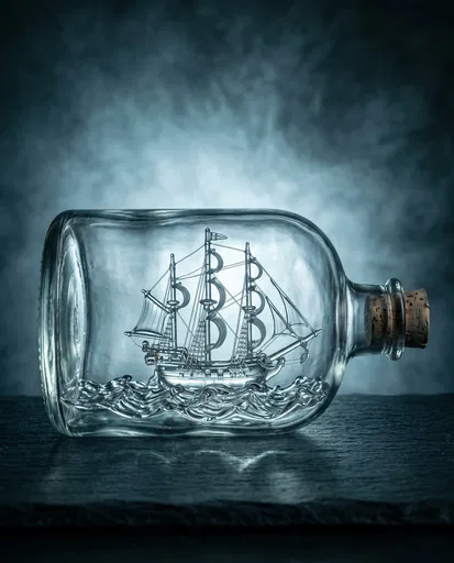 Glass Galleon Ship in a Vintage Bottle