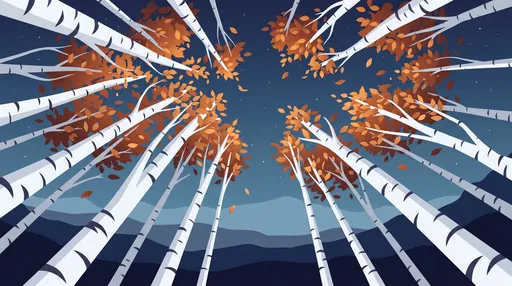 Autumn Birch Forest Twilight Vector Illustration