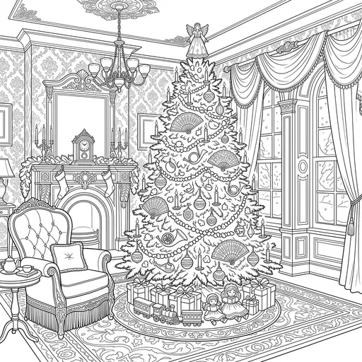 Victorian Parlor Christmas Tree Coloring Page