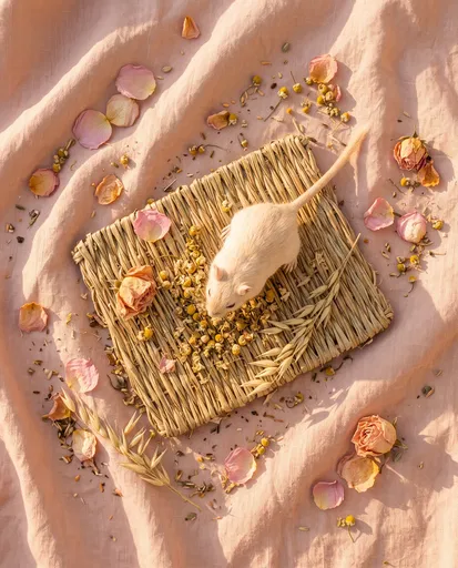 Cream Gerbil On Natural Foraging Mat