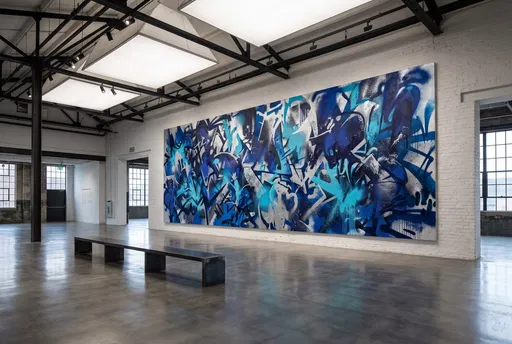 Contemporary Loft Gallery With Blue Graffiti Canvas