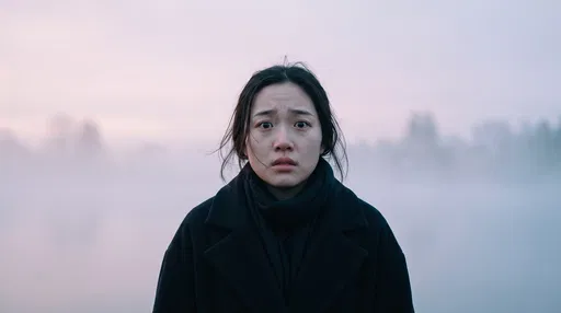 Anxious Woman In Misty Morning Light