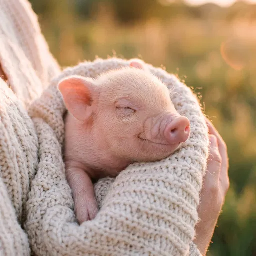 Sleeping Pink Piglet in Cream Knit Blanket