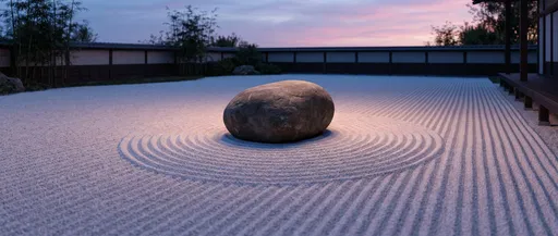 Minimalist Zen Garden with Solitary Boulder