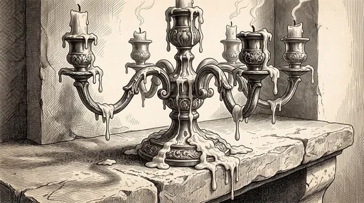 Engraving of Melted Candelabra on Mantle