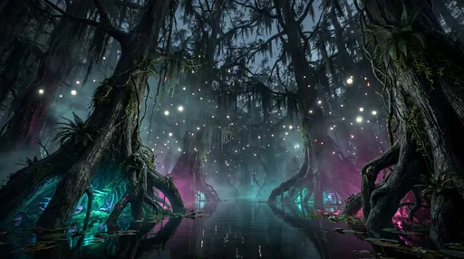 Bioluminescent Fantasy Swamp With Glowing Orbs