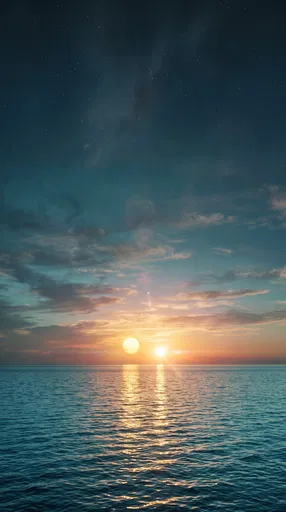 Binary Suns Setting Over Calm Ocean