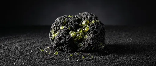 Black Volcanic Rock With Olivine Crystals