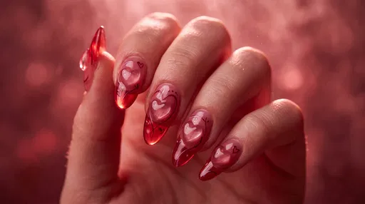 Red Jelly Valentine Nails With Hearts