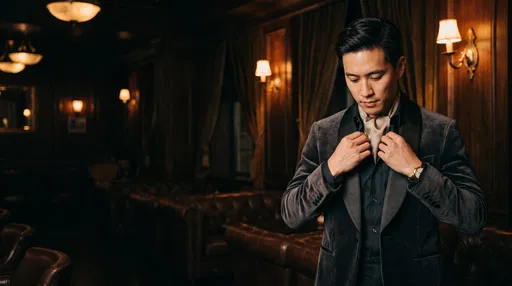 Man Adjusting Ascot in Vintage Lounge