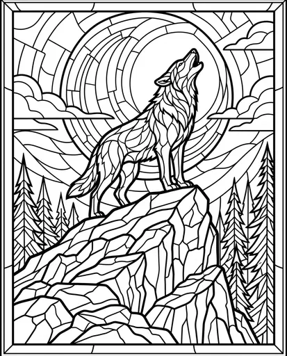 Stained Glass Wolf Howling Coloring Page