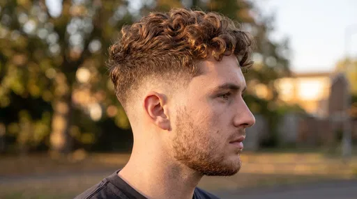 Young Man With Curly Mid Fade Haircut